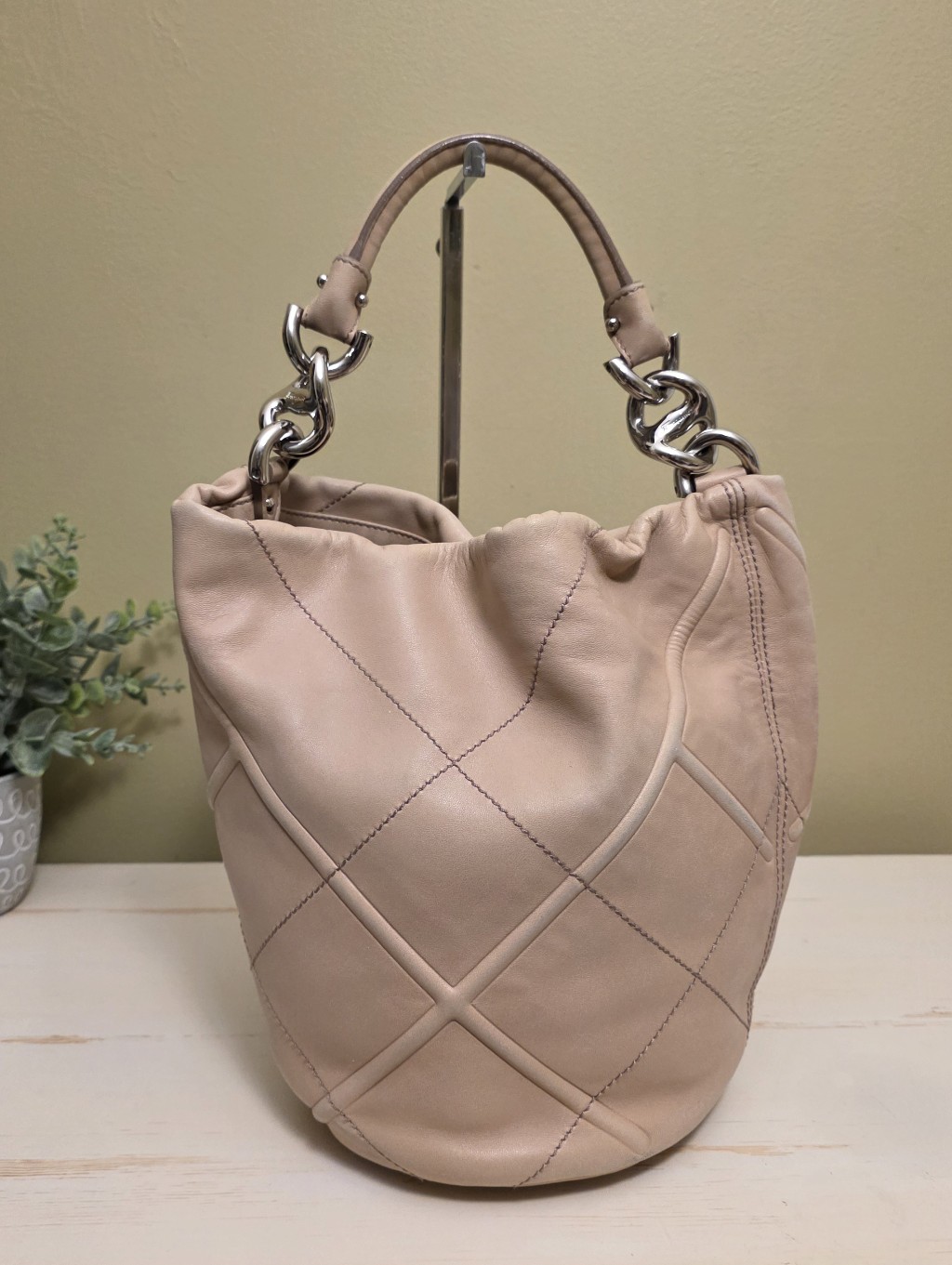 Salvatore Ferragamo | Vintage Stitched Leather Bucket Hobo Bag